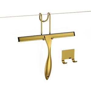 Shower Squeegee and Window Squeegee, Stainless Steel, 100% Streak-Free, Cleaner for Bathroom Showers Glass Doors, Home Mirrors, Car Windows Wiper, Adhesive Holder, Shower Door Hook, 10 Inch, Gold