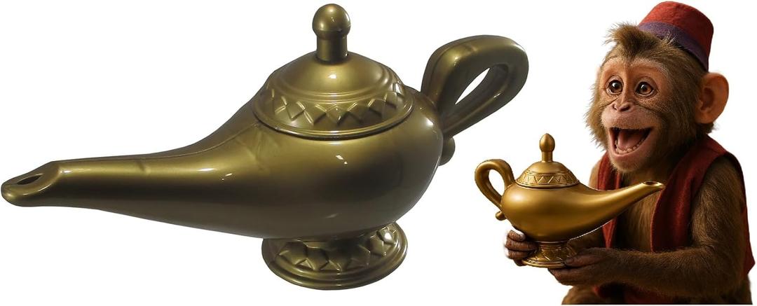Nicky Bigs Novelties Plastic Gold Fake Genie Oil Wish Lamp Prop Cosplay Gold Magic Genie Lamp Bottle Table Props Costume Accessory