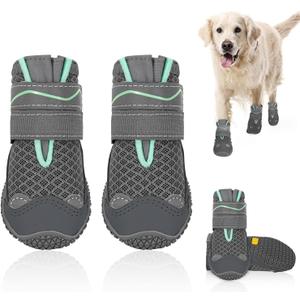 SlowTon Dog Shoes for Large Small Medium Dogs - Breathable Dog Boots for Summer Hot Pavement, Paw Protector for Outdoor Walking Winter Snow, Anti-Slip Rubber Dog Booties for Hardwood Floor (GY, 6)