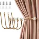 4 Pack Curtain Holdbacks Wall Mounted Curtain Tiebacks Hooks Plastic Pearl U Shape Curtain Tiebacks with Screws Curtain Ties for Home Office-Gold