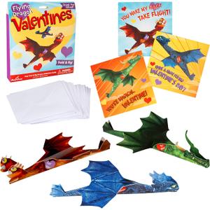 Playhouse Flying Dragons Valentine's Day Card Set for Kids, 28 Card Pack & Envelopes - Fold and Fly Paper Airplanes - Great for School Classroom Exchange Parties - Boys & Girls Ages 4+