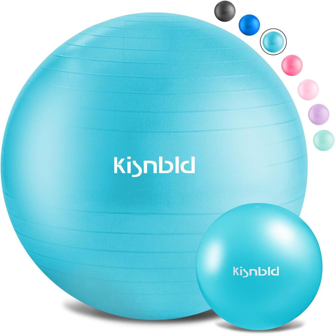 kisnbld Exercise Ball, Extra Thick Yoga Ball for Workout Pregnancy Stability, 4 Sizes Anti-Burst Balance Ball with Foot Pump - Heavy Duty Fitness Ball Chair for Office, Home & Gym, Xl,