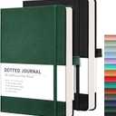 RETTACY Bullet Dotted Journal Notebook, Pack of 2, 160 Numbered Pages per Pack, A5 Medium Size (5.7'' x 8.3''), 120 GSM Thick Paper, Leather Hardcover, for Bullet Journaling (Black & Dark Green)