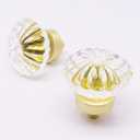Crystal Cabinet Knobs 6 Pcs, Crystal Knobs for Dresser Gold Cabinet Pulls Drawer Knob Furniture Dresser Knob, 1.36" Diameter Glass Drawer Handles (Flower Bud, Brushed Gold)