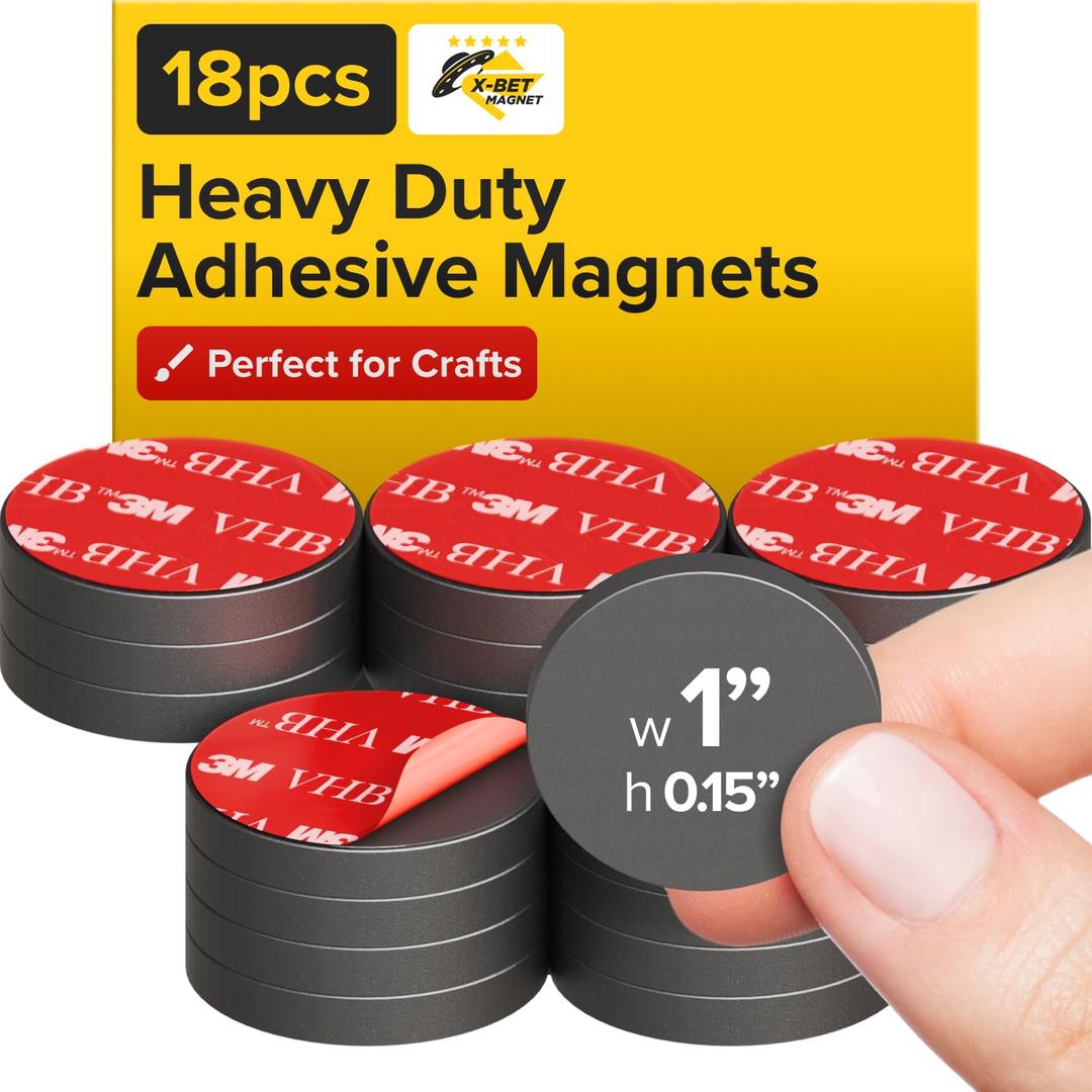 X-bet MAGNET Ceramic Magnets with Adhesive Backing - 1 Inch (25mm) Round Disc - Ferrite Craft - Peel and Stick Circle - Small with 3m Dots - 18 PCs