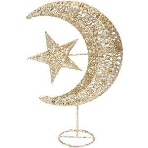 Iron Moon and Star Ornament Glitter Christmas Table Decoration Christmas Tree Decoration Wedding Birthday Holiday Party Supply 20cm (Golden)