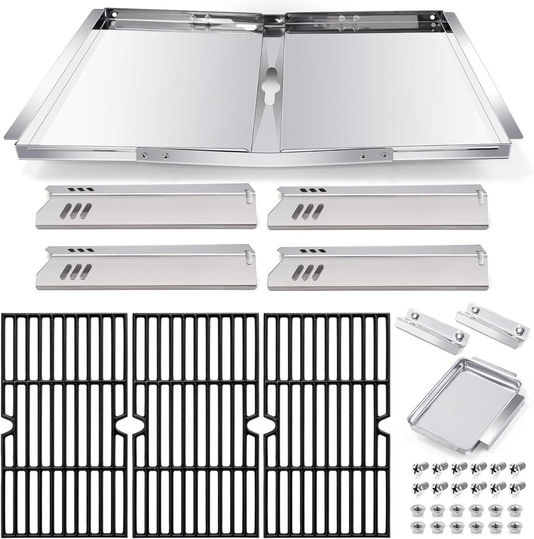 Hiorucet DGF493BNP Drip Pan Replacement Parts, Adjustable 24''-30'' Grill Grease Tray, Grid Cooking Grates and Heat Plate Tent Shields for Dyna Glo DGF493BNP Parts, Backyard Grill BY13-101-001-12.