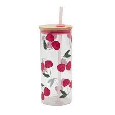 Glass With Bamboo Lid Without Straw