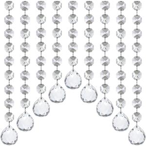 Jishi 33ft Crystal Garland Strands, String of Beads w/Crystal Ball Prism Pendant, Hanging Crystals for Decoration for Centerpieces Chandeliers Christmas Ornaments, Clear Acrylic Diamond Beaded Chains