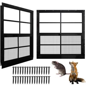 NeatiEase Upgraded Shed Windows 2 Pack, 30" x 36" Windows with Tempered Glass and Stainless Steel Screen for Shed, Chicken Coop, Playhouse, Household, Garage(Black)