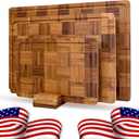 SliceElite Extra Large Bamboo Cutting Board Set 3 Piece End Grain Wooden Chopping Boards with Holder Non Slip Feet Juice Groove XL Butcher Block Style Boards for Kitchen Carving and Serving