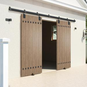 14FT Heavy Duty Box Rail Exterior Sliding Barn Door Hardware Kit, 450 lbs Capacity, Black Powder Coated Finish,Kit for Outdoor,Fit MAX 2 X Door Width 84in