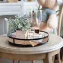 Defined Deco 12in Decorative Tray-Round Serving Tray with Metal Handle-Decorative Trays for Home Decor,Living Room Decor,Coffee Table Decor,Rustic Wooden Tray for Kitchen Table Decor,Dining Table. (Brown)