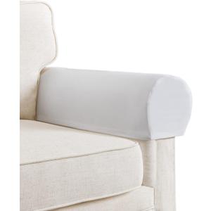 Stretch Velvet Plush Armrest Covers for Chairs and Sofas - Anti-Slip Couch Protector With Sticker - Furniture Arm Cover for Recliner, Set of 2, Off White