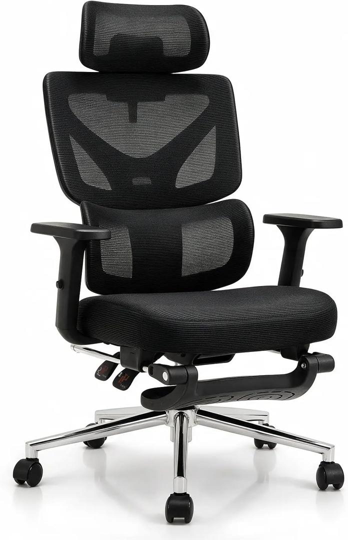 Black Ergonomic Office Chair with Footrest, for Home and Office, 26 x 23 x 50.4 inches