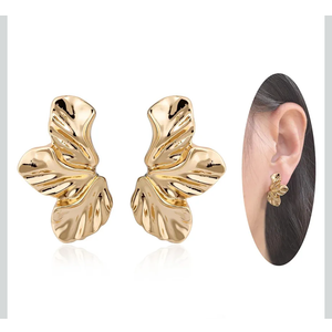 14K Gold Plated Leaf Drop Dangle Earrings for Women – Medium Statement Stud Earrings with Textured Vein Detailing, Elegant Leaf Jewelry for Gift