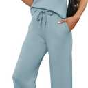 SAMPEEL Two Piece Sets for Women Summer Outfits Lounge Sets Mock Neck Tops Wide Leg Crop Pants Vacation Travel Outfits (Blue, S)