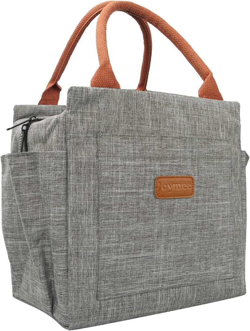 Joymee Lunch Bag Women Insulated Lunch Box Reusable Leakproof Large Spacious Tote for Women Men Adult with Bottle Holder and Side Pockets for Work Picnic Travel - Grey (04 Gray)