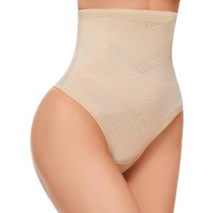 SIMIYA Thong Shapewear Tummy Control for Women High Waisted Stay-Put Body Shaper Girdle Compression Shapewear Thong (Large, #01-1pc Nude-high Waisted)