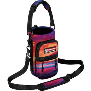 NATURE PIONEOR Water Bottle Holder with Strap, Water Bottle Carrier Bag Sling Sleeve with Adjustable Shoulder Strap & Handle and Large Phone Pocket for Walking, Hiking, Travelling for 25oz/32oz/40oz/64oz (Purple Glow)