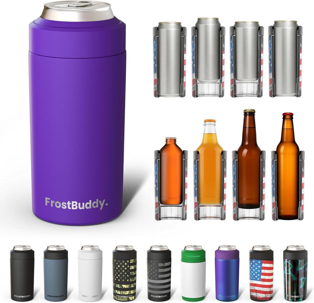 Frost Buddy Universal Buddy Can Cooler - Fits All - For Regular 12 & 16 oz or Slim-Size Bottles - Insulated Double-Walled Stainless Steel (Purple)