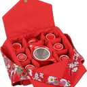 Chinese Tea Set Traditional Red Ceramic with Chinese Teapot and 6 Porcelain Teacups, Asian Gongfu Style Collection for Tea Ceremony, Chinese Wedding Gift with Fabric Box