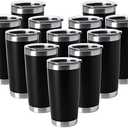 HASLE OUTFITTERS 20oz Tumblers Stainless Steel Mugs with Lid Double Wall Vacuum Insulated Coffee Cups for Cold & Hot Drinks (20oz-Black, 10 Pack)