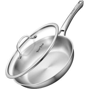 12 inch Tri-Ply Stainless Steel Frying Pan with LID,PFOA&PTFE Free Skillets,Chef's Pans,Dishwasher and Oven Safe Cookware, Works on Induction,Ceramic and Gas Cooktops