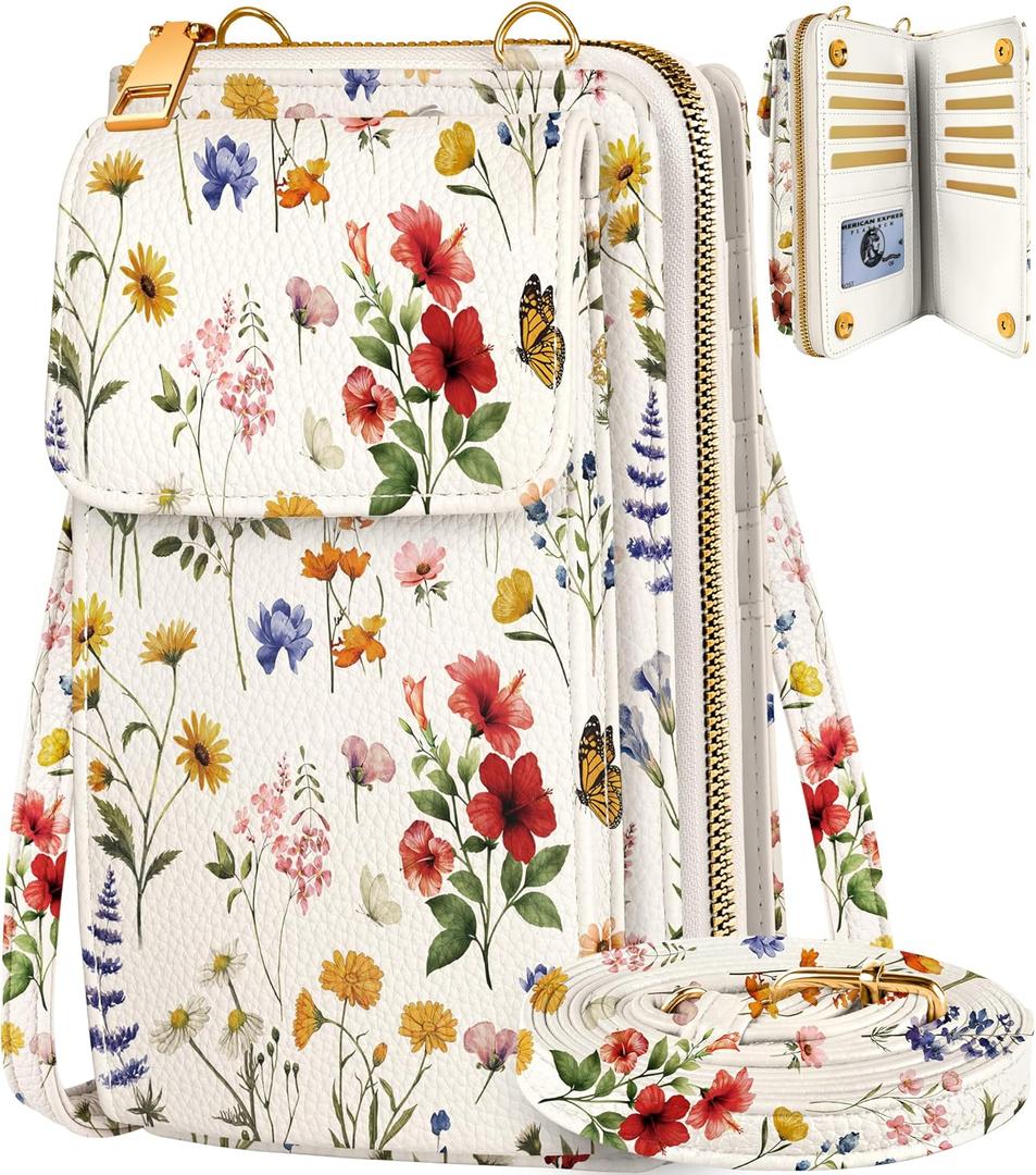 Cute Crossbody Purse Cell Phone Bags for Women - Leather Cellphone Wallet Purse with Adjustable Shoulder Rope