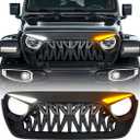 Front Shark Grille Compatible with 2018-2025 Jeep Wrangler JL JLU Gladiator JT, w/DRL Turn Signal Lights, Matte Black