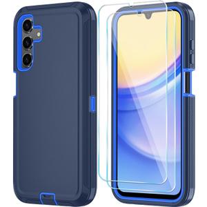 Qinmay Phone Case for Samsung Galaxy A15 5G Case with HD Screen Protector, Heavy Duty Shockproof & Dropproof 3-Layer Cover Phone Case for Galaxy A15,NavyBlue