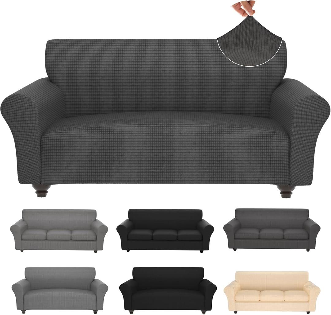 Stretch Couch Covers for 3 Separate Cushion Couch Sofa -Living Room Couch Sofa Cover, Washable Sofa Slipcover, Pet Friendly Furniture Protector with Elastic Bottom, Universal Fit for Home (Gray, Sofa)