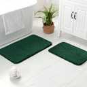 MIULEE Christmas Dark Green Microfiber Bathroom Rugs and Mats Sets 2 Pieces Extra Thick Non Slip Bath Mat Absorbent Soft Shaggy Washable Quick Dry Rug for Bath Room Floor Restroom, 16"x24"+20"x30"