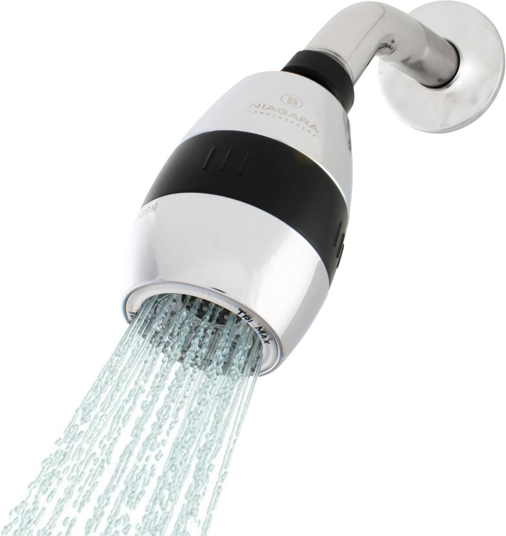 Niagara Conservation N2615CH Tri-Max 1-Spray with 0.5-1.5 GPM 2-in. Wall Mount Adjustable Fixed Shower Head in Chrome, 1-Pack | Bathroom Shower Head Sprayer with Pressure Compensation