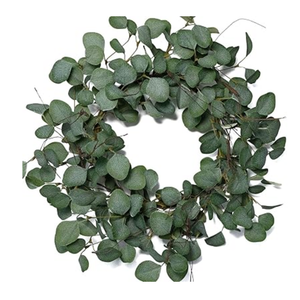 idyllic Eucalyptus Leaves Wreath Metal Polyester Fabric Paper Round Green Wreath 22 Inches for The Front Door Decor