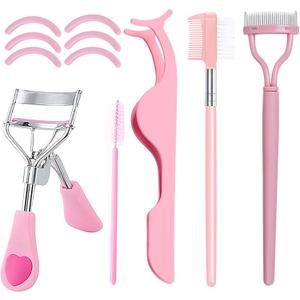 11Pcs Eyelash Curlers Eyebrow Brush Kit for Women, Multifunctional Eyelash Comb Seperator, Mascara Brushes for Women Eyelash Extension Tweezers with Silicone Refill Pads for Home and Travel Uses,Pink