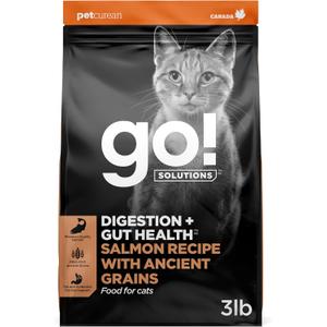 Go! Solutions Digestion + Gut Health Salmon Dry Cat Food, 3 lb (EXP 08/15/27)