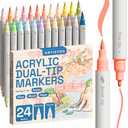 ARTISTRO 24 Pastel Dual-Tip Acrylic Paint Markers - Brush + Fine Tip Combo - Multi-Surface Paint Pens in Soft Colors
