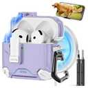 Pohgelan Compatible with AirPods 4th Case,Magnetic Automatic Lock with Phone Stand & Cleaning Kit,Compatible with Magsafe Cover Purple