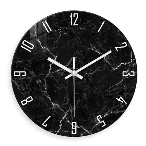 Constantplanet Black Wall Clock for Bedroom Glass Modren Wall Clock Battery Operated 14 Inch Analog Wall Clock Non Ticking
