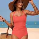 ZAFUL Women's Tankini Swimsuits Tummy Control Swimwear Two Piece Bathing Suits Swim Top with High Waisted Bottom (Pink, XL)