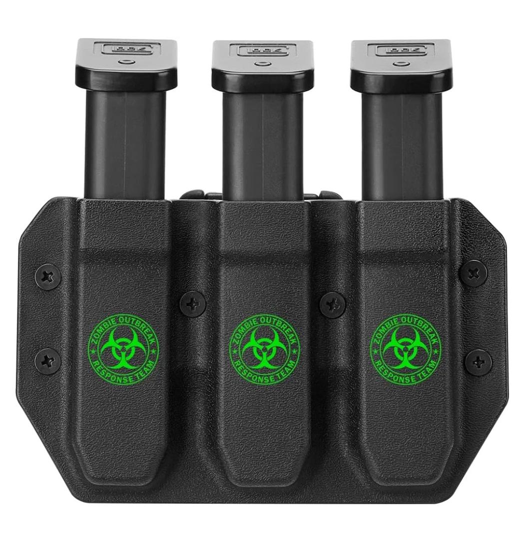 Universal Magazine Carrier | 9MM/40SW Duty Style Triple Mag Pouch | Premium Mag Holster with Combat Belt Clip for Double Stack Mags
