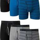 Hanes mens Underwear Boxer Briefs Pack, Cool & Breathable Cotton Moisture-wicking Underwear for Men, No Ride Up (XX-Large, Striped Blue - 6 Pack)
