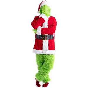 SONOTA Christmas Costume Adult Men Santa Claus Outfit 7PCS Furry Green Giant Monster Professional Realistic Xmas Cosplay Suit XXL