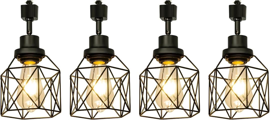E26 Track Lighting Heads with Metal Cage, H Type LED Track Light Heads Compatible with H Type Track Rails, E26 Base Adapter Ceiling Light Fixture Direction Adjustable, Black (No Bulbs)