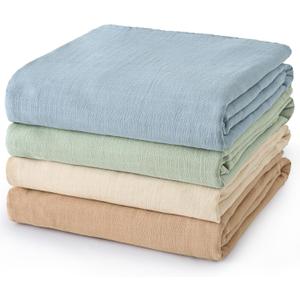 david's kids 4 Pack Baby Muslin Swaddle Blankets 47" x 47", 100% Cotton Swaddle Wrap for Boys Girls, Ultra Soft Breathable Receiving Blanket for Newborns, Dusty Blue & Sage Green & White Cap & Sepia