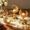 Yungyan 3 Pcs Ramadan Candlestick Holder Eid Mubarak Metal Moon Shape Tealight Candle Holder Ramadan Candle Stand Table Centerpieces for Islamic Party Wedding Festival Gift Decor