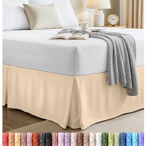 Twin Size Pleated Bed Skirt, Hides Under-Bed Storage 15 Inch Drop, Beige