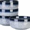 S&Q'S CERAMICS Cereal Bowls - 36 Ounce, Japanese Noodle Bowl Set, Ceramic Bowls for Kitchen, Breakfast, Oatmeal, Microwave and Dishwasher Safe, [Set of 4], Dark Blue