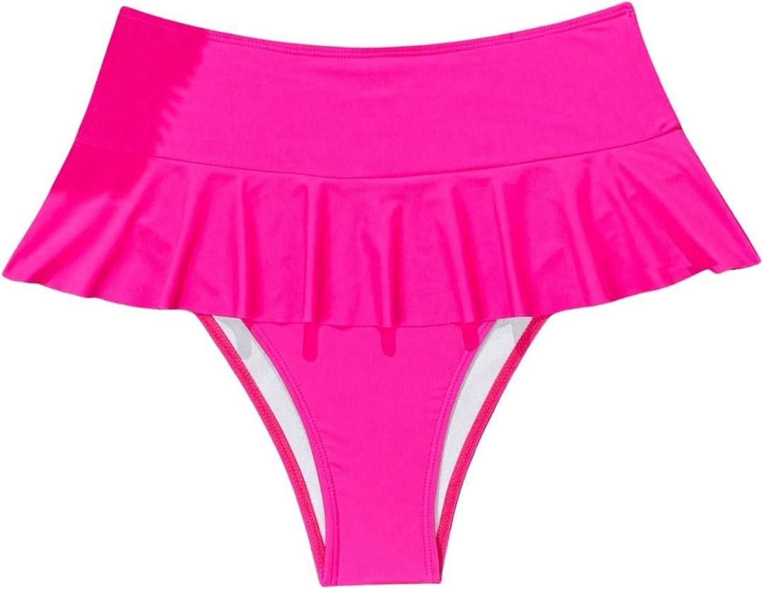 Verdusa Women's Ruffled Bikini Bottoms High Waist Beachwear Swim Briefs (X-Large, Hot Pink)